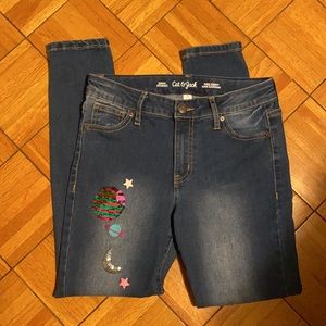 Size 12 kids girls skinny jeans sequin planets